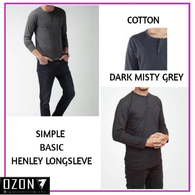 Kaos Henley Kancing Lengan Panjang Best Seller Hitam Polos Polosan Distro