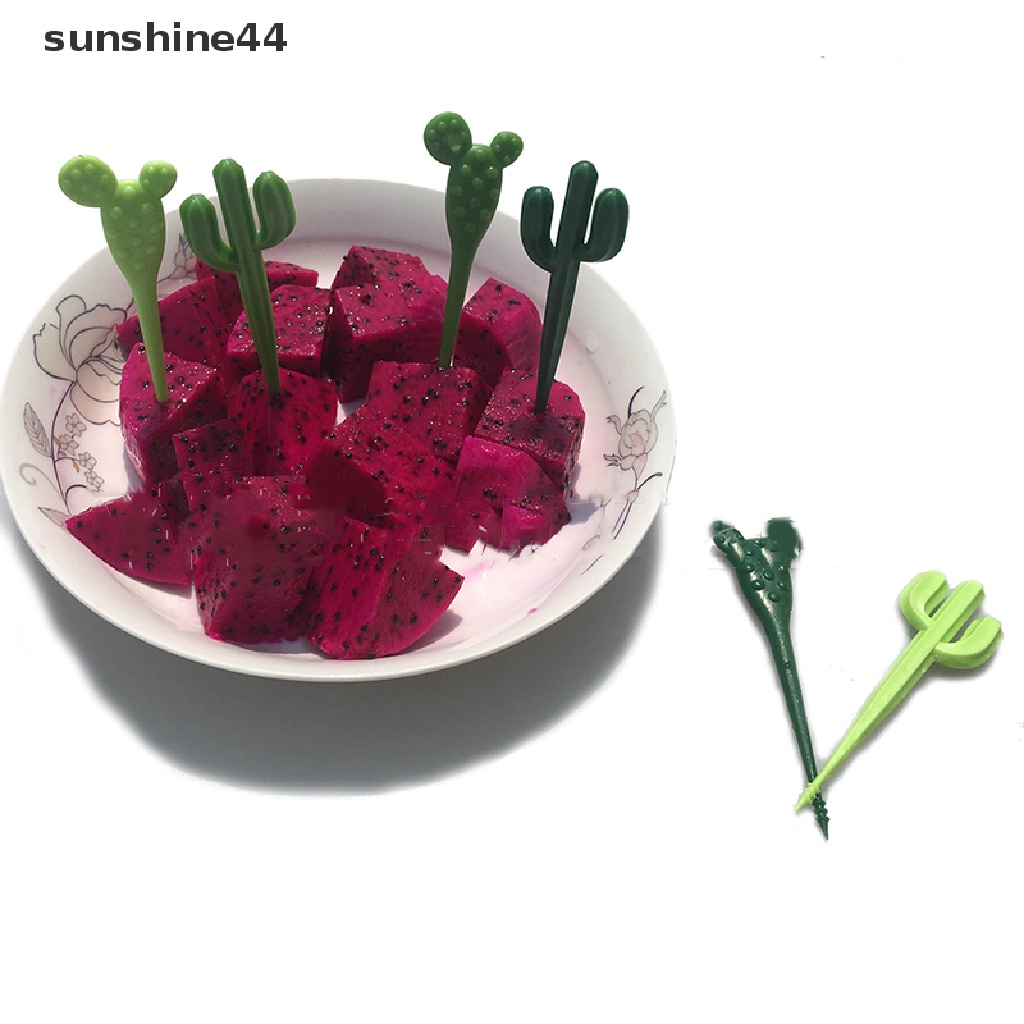 Sunshine 6pcs / Pak Tusuk Gigi Bentuk Kaktus Hijau Bahan Plastik