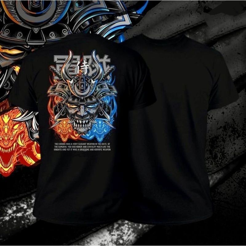 kaos t -shirt samurai / kaos japan / kaos last samurai /Baju Kaos Topeng Gold Distro Samuria Kaos Murah Bergambar T-shirts Bandung Atasan Unisex Kaos Pria Lengan Pendek