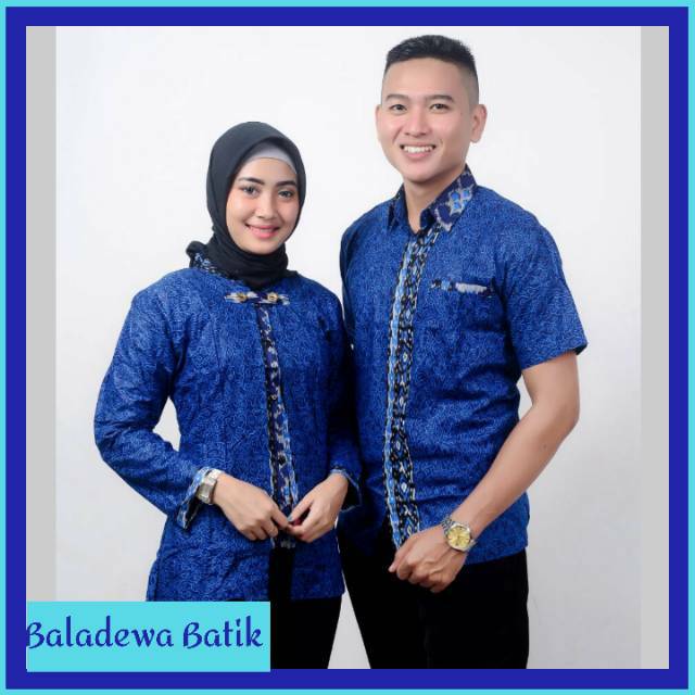 Kemeja pria batik couple atasan cowok cewek biru navy