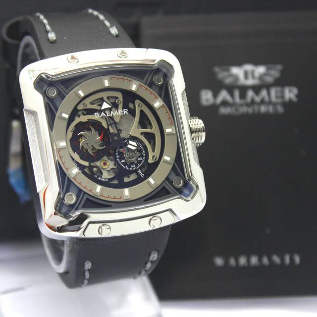 Jam Tangan Pria Balmer B 7982 MS Silver Automatic Leather Kulit Original Murah