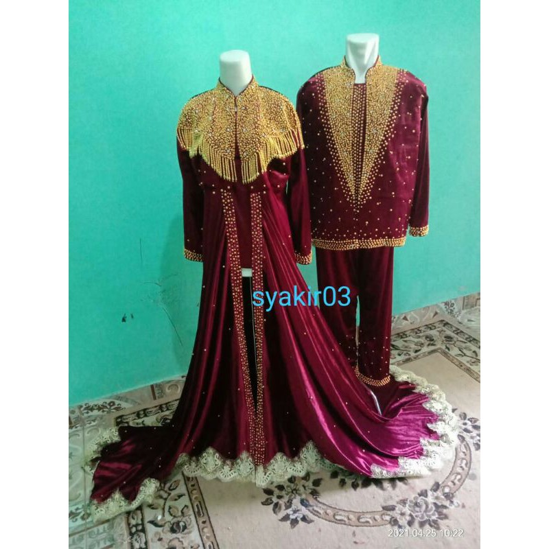 baju jubah beludru payet gold