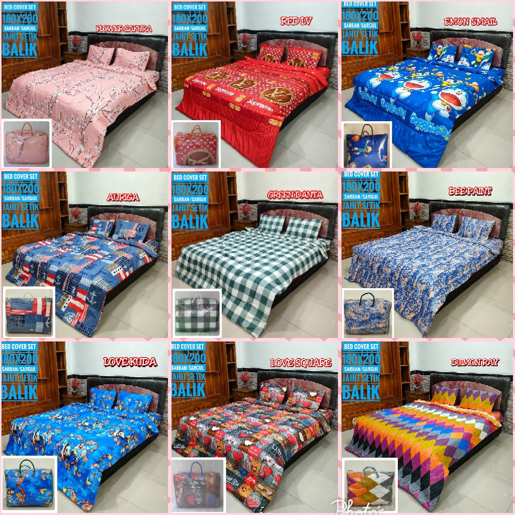 Bed Cover Set Sprei Homemade aesthetic Bunga Sakura Pink Red LV Louis Vuitton Doraemon Small London 