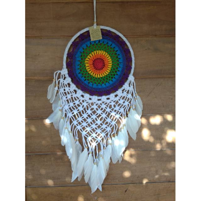 DREAMCATCHER MACRAME HIASAN DINDING PELANGI RAJUT DIAMETER LINGKARAN 26CM