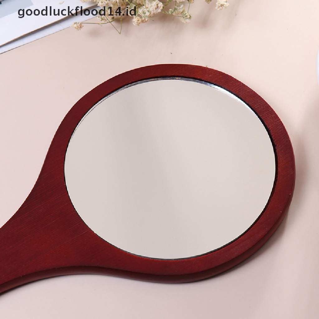 [OOID] Round Wood Vintage Hand Mirror Makeup Vanity Mirror Cosmetic Make Up Mirrors ID