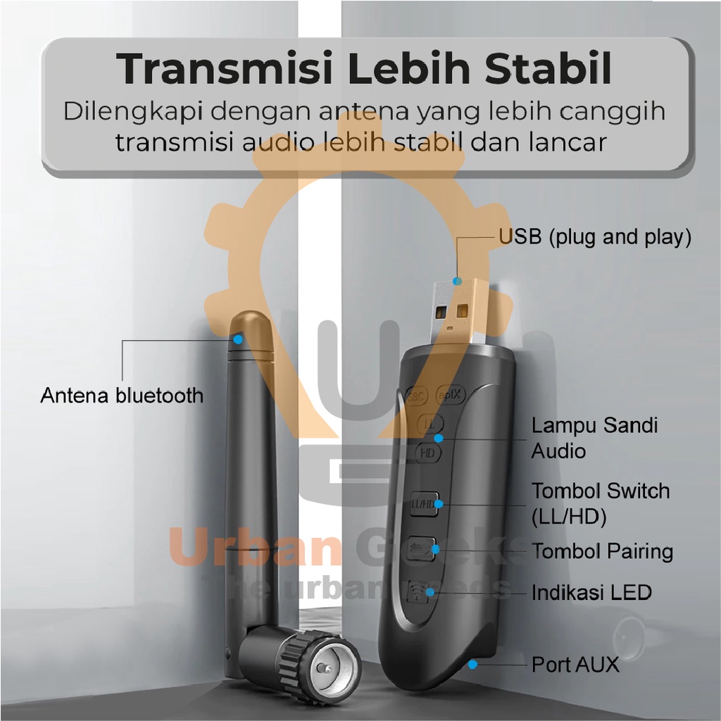 Audio Transmitter Bluetooth  5.3 AUX 3.5mm aptX Adaptive HD PX BTX-2100