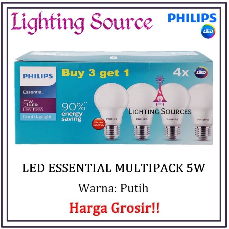 PHILIPS LED PAKET MULTIPACK 5W PUTIH LED PAKET ESSENTIAL PHILIPS 5 WATT