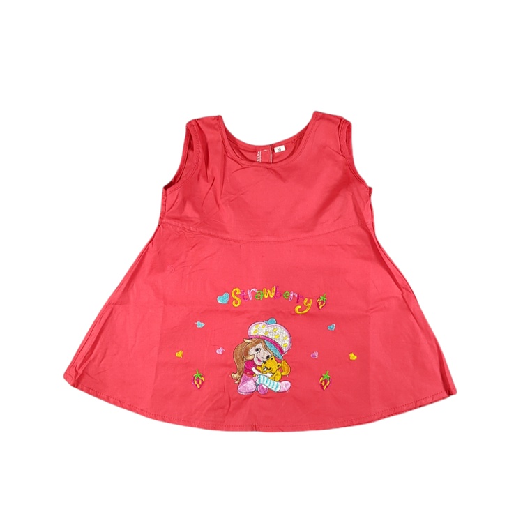 baju dress Bayi Perempuan popline strawberry 3 bulan - 6 bulan