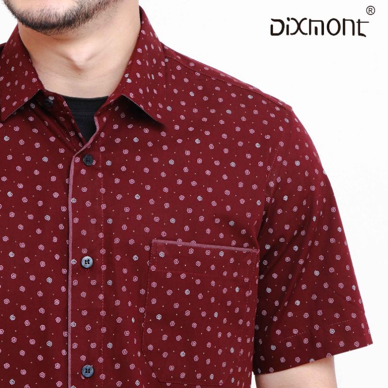 Dixmont Kemeja Pria Basic Formal Motif Lengan Pendek Hem MS01221