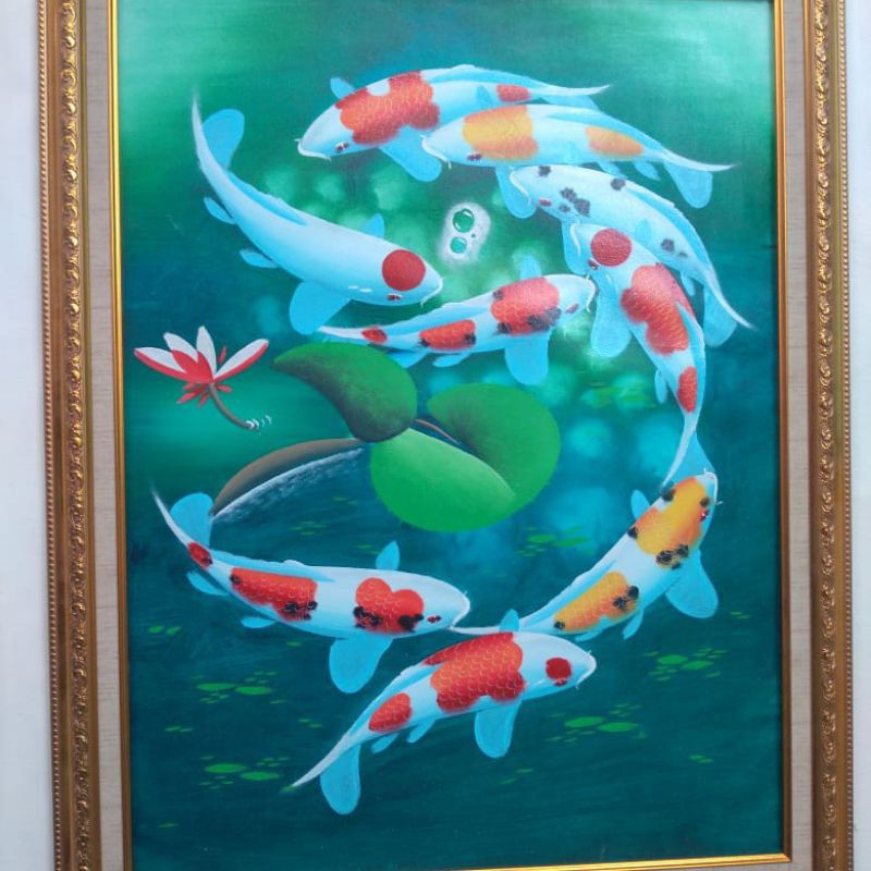 lukisan ikan koi dan bingkai ukuran 60x80cm