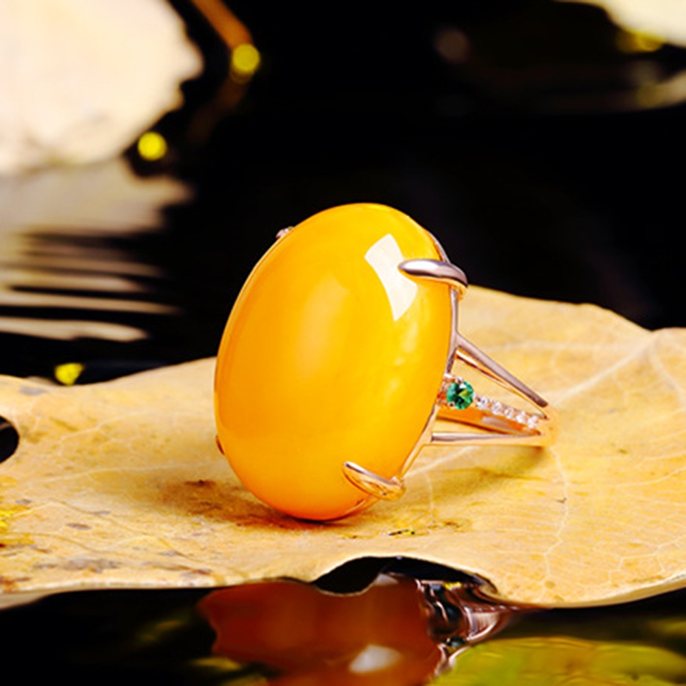 Hu Hu Hu Hu Hu Alat Bantu Pasang Kacamata♡ Cincin Wanita Model Terbuka Hias Batu Amber Imitasi Bentuk Oval Gaya Vintage Untuk Pernikahan / Hadiah