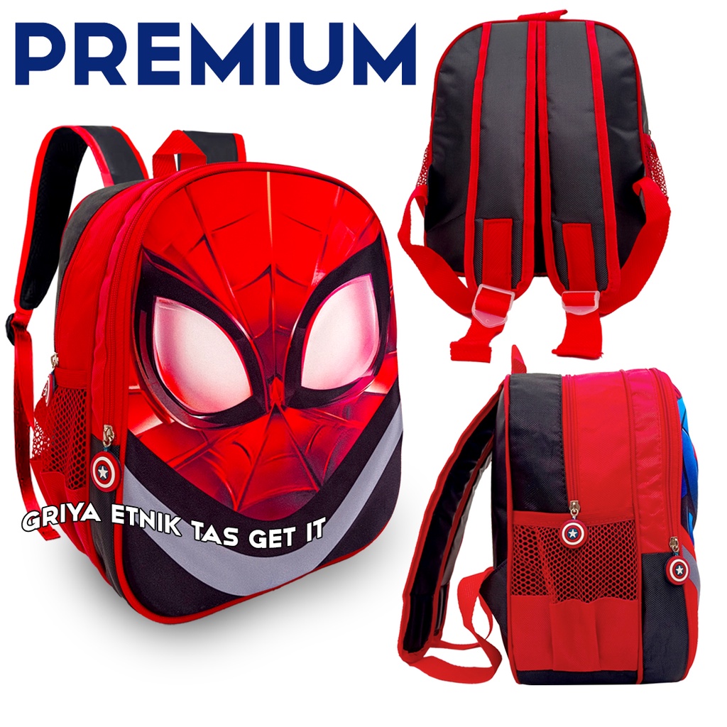 PREMIUM Tas Sekolah Anak Laki laki TK Paud Tas Ransel Anak Spiderman Tas Anak Karakter Ironman Cars