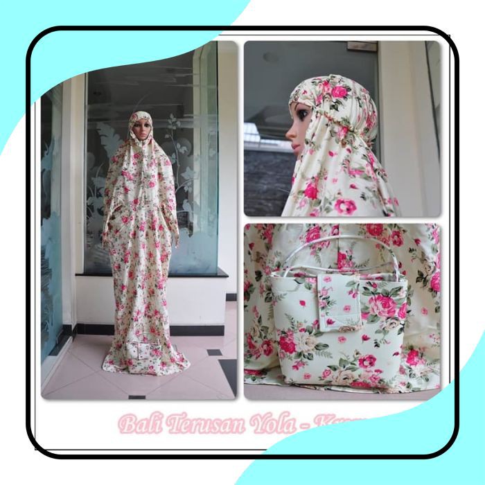 TERLARIS RAMADHAN / MUKENA BALI RAYON DEWASA TERUSAN BUNGA YOLA KREM / Traveling / JUMBO