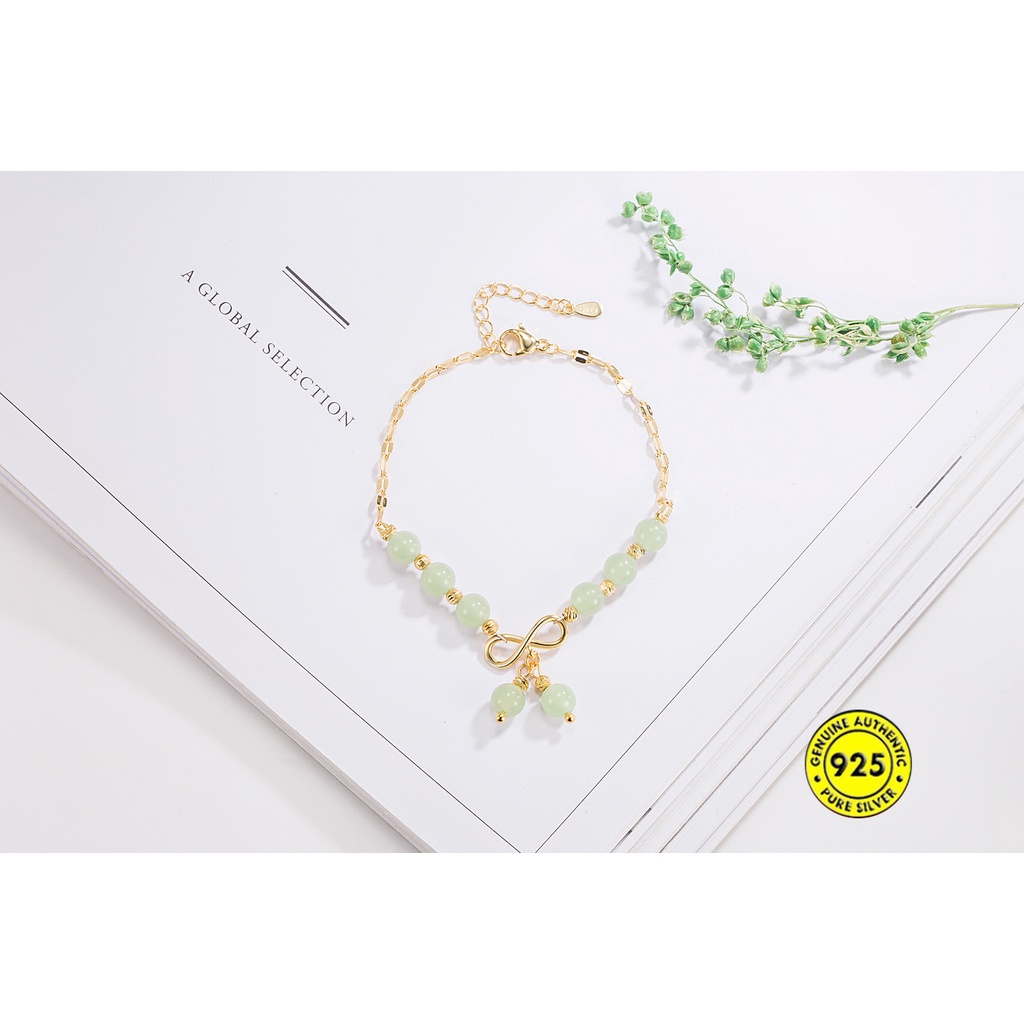 Gelang Tangan Manik-Manik Batu Jade Cherry Lapis Emas 18K Untuk Wanita