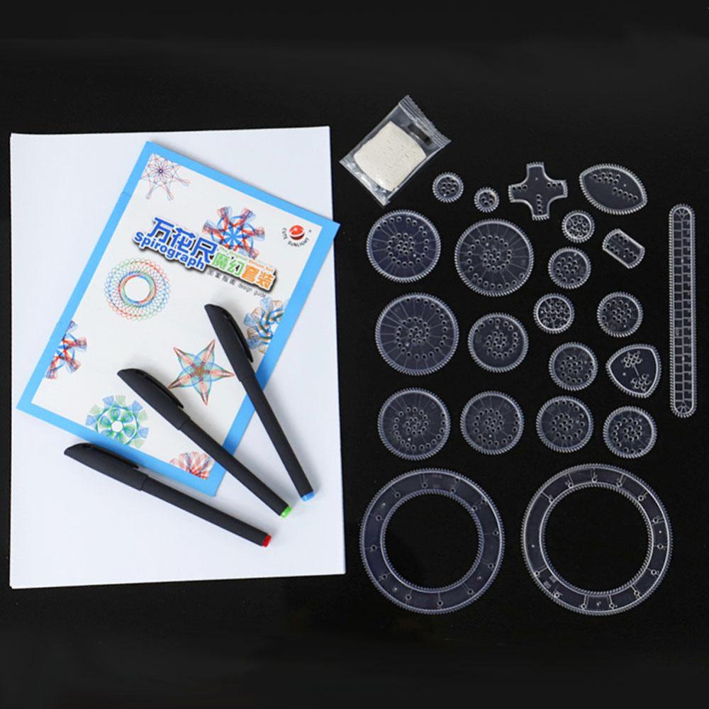 Timekey Set Penggaris Spirograph Deluxe Bahan Metal Untuk Menggambar I4U7