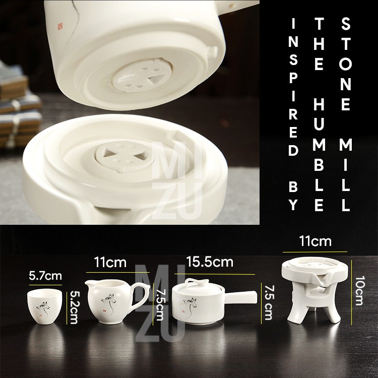 MIZU XINYANGCHA 9in1 Ceramic Rotating Stone Mill Pot Chinese Tea Set Teko 6 Cangkir Keramik-4