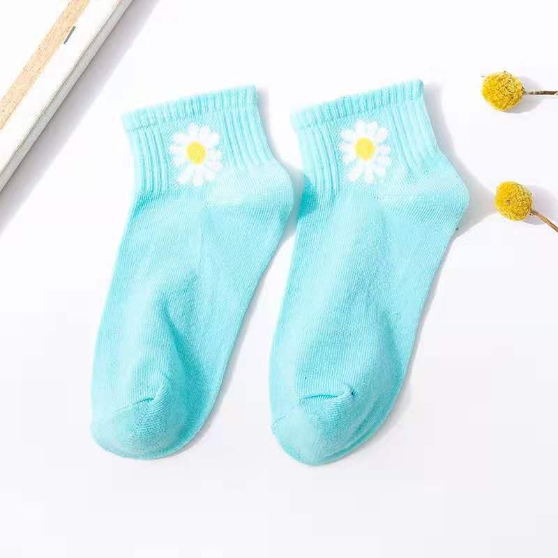 WJ0048 Kaos Kaki Ankle Motif Bunga Daisy / Kaos Kaki Wanita-Biru