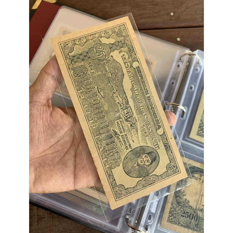 Uang Kuno 25 Rupiah Soekarno ORI AUNC Kebiruan Rare Item