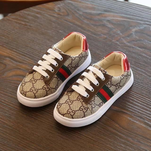 26-35 Sport Shoes Guccii Girl Sport Metalik Silver Brown Pink Black Sepatu Olahraga Anak Unisex Cewe
