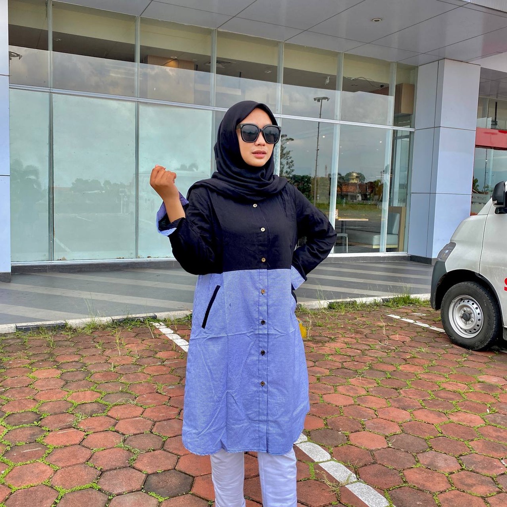 Tunik Kombinasi 2 Warna - Bahan Katun+Rayon [TERSEDIA COD]