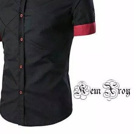 RISRUS FASHION HEM ROYKEN BAJU PRIA LENGAN PENDEK KEMEJA COWO COWOK - Hitam, L