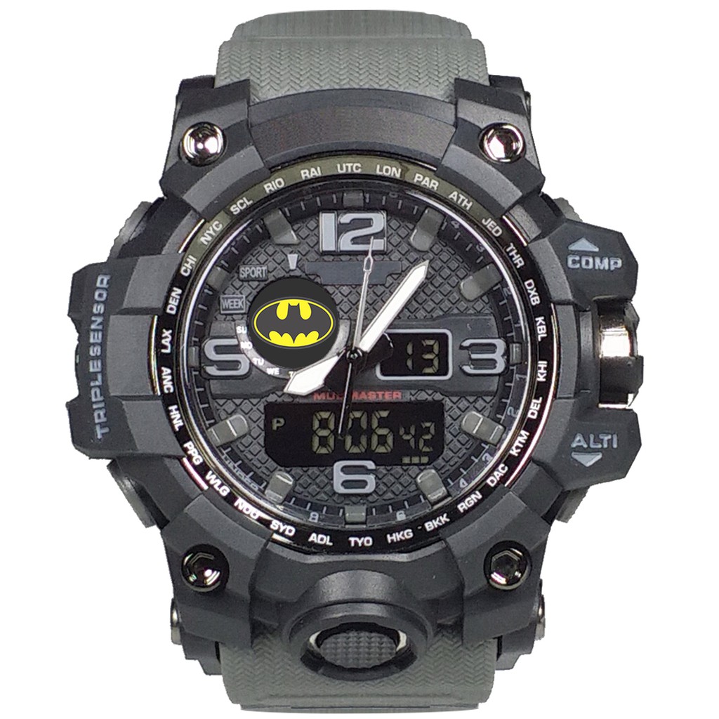 (Istimewa Bossque) Jam BATMAN Double Time Tali Abu-Abu (Exclusive)