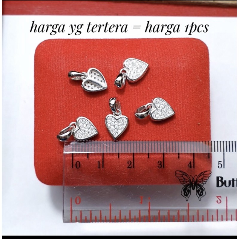 Liontin love kecil full mata liontin love perak 925 lapis emas putih