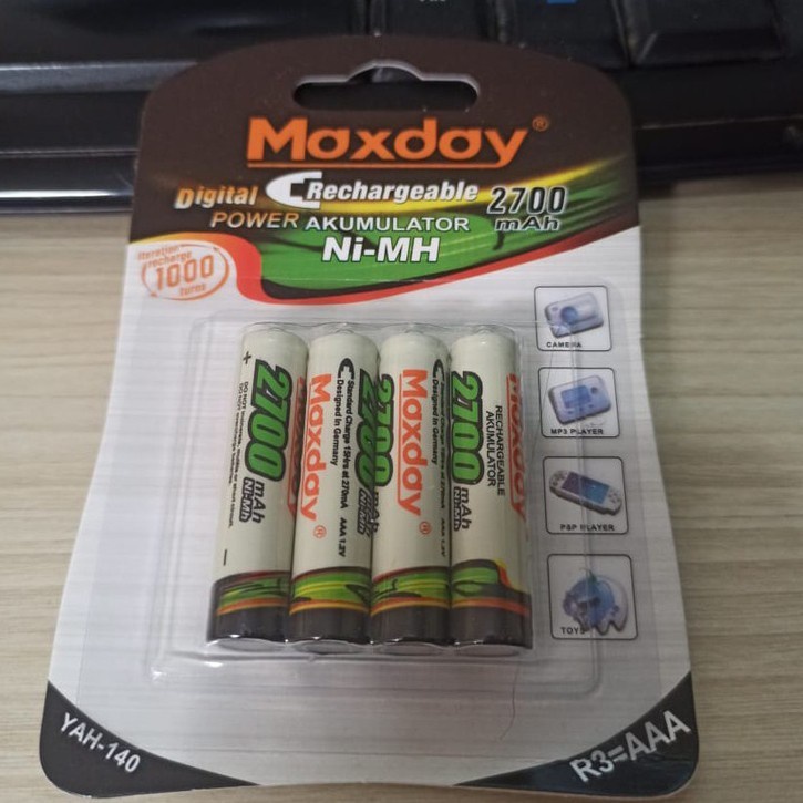 Isi 4 Baterai Cas Maxday AAA - A3 / Baterai Charger Maxday AAA 2700 Mah