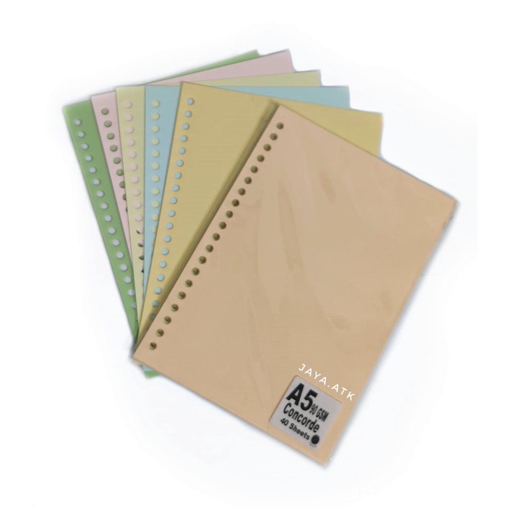 KERTAS BINDER A5 LOOSE LEAF 20 RING POLOS WARNA PASTEL 90 GSM 40 LBR TEBAL TOYO