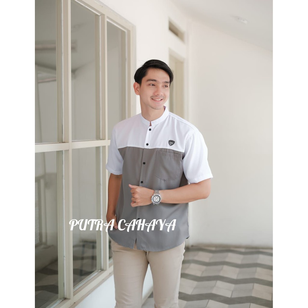 Baju Koko Kurta Dewasa Lengan Pendek Material Catton Adem Serap Keringat terbaru koko pakistan-PUTIH ABU