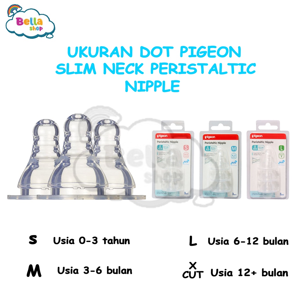 Pigeon Peristaltic SLIM NECK Nipple BLISTER ISI 3 Dot Bayi Standard-BELLA SHOP