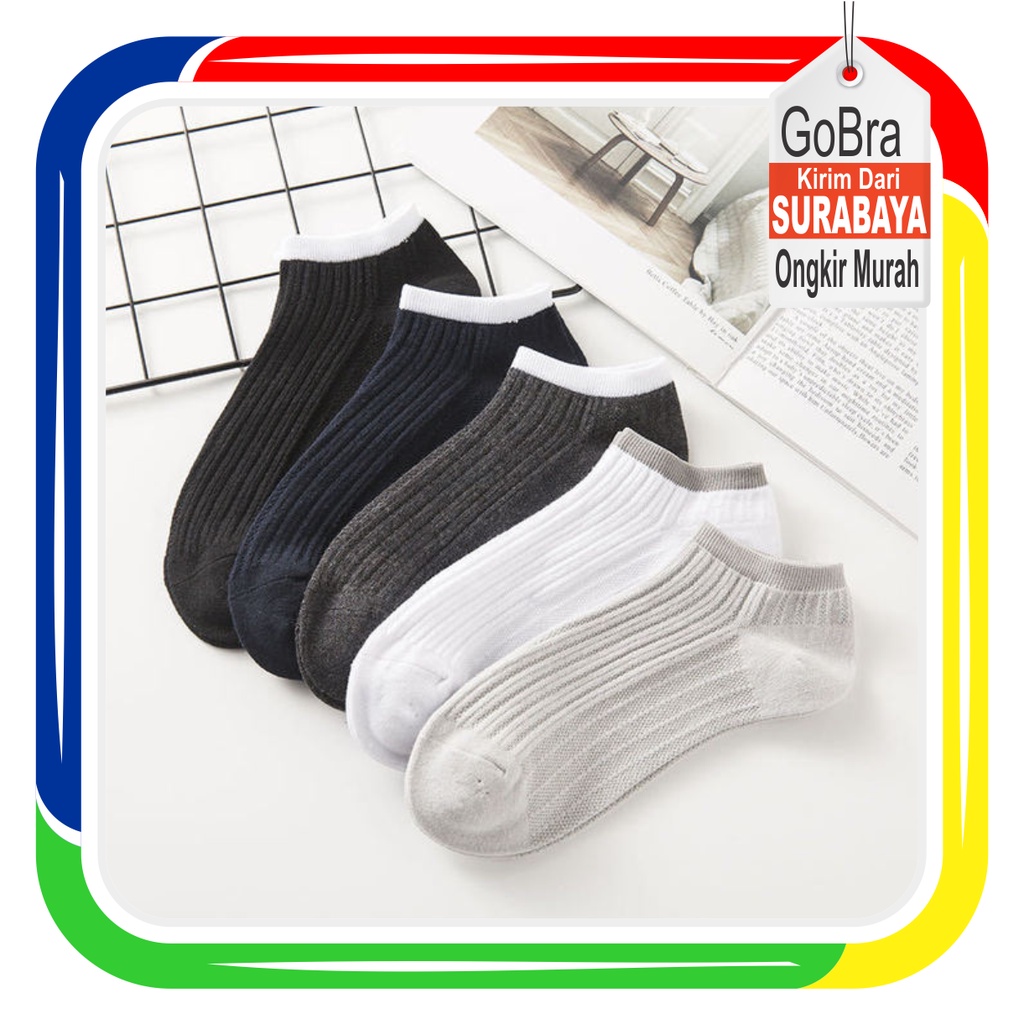 Gobra ♕ KK040 Kaos Kaki (Tanpa Kemasan) Pria Tipis Pendek Semata Kaki Motif Polos Garis Fashion Korea Sock Import Murah