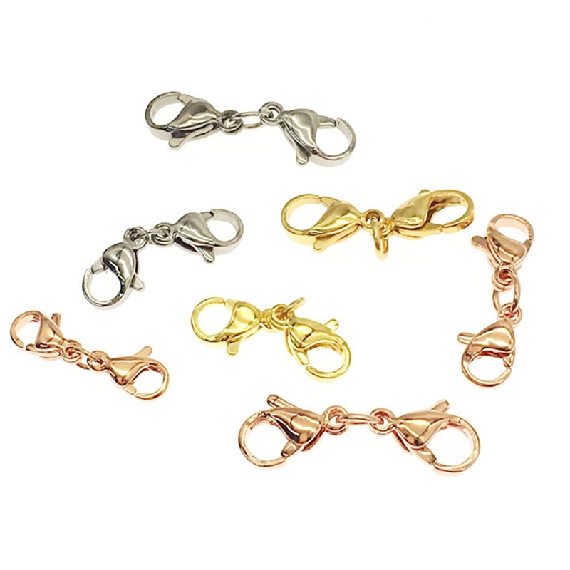 Siy 10pcs Kait Lobster Ganda Bahan Stainless Steel Untuk Membuat Kalung Diy