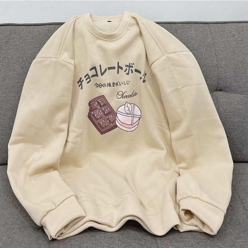 chocolate Sweater Basic Oblong Oversize Big size L.XL.XXL - Sweater Crewneck Wanita | style Korea Sweatshirt