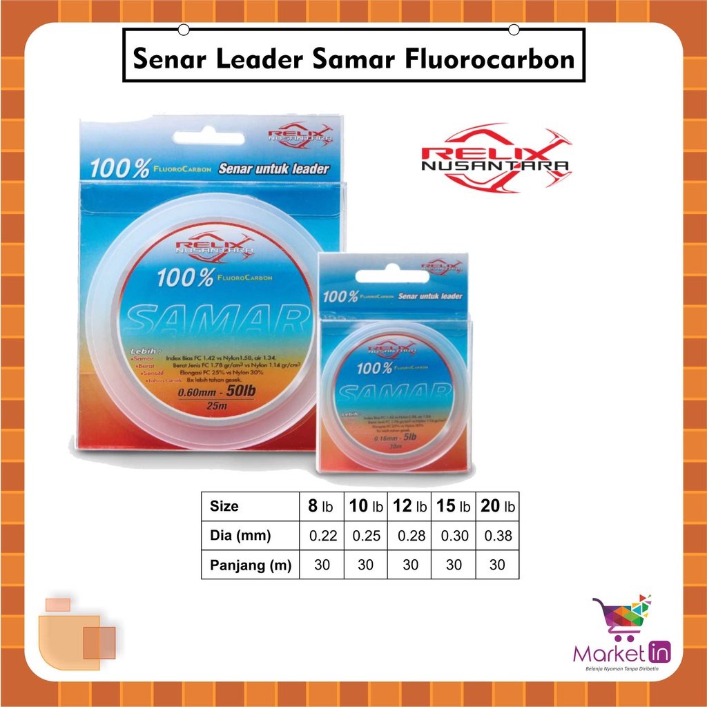 Senar Leader Samar Relix Nusantara Fluorocarbon ukuran 8lb , 10lb , 12lb , 15lb , 20lb