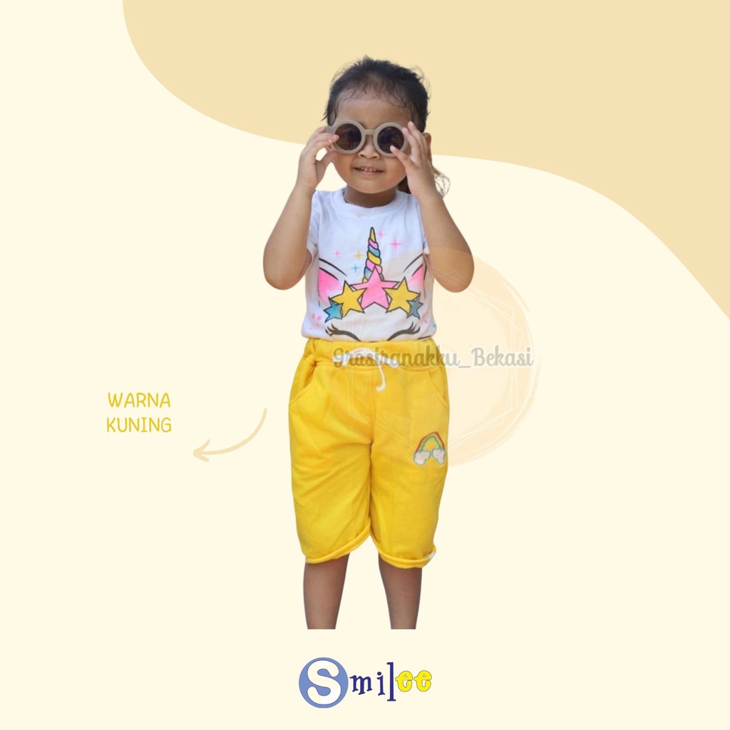 Celana Pendek Anak Pelangi Warna Kuning Size 3-5tahun