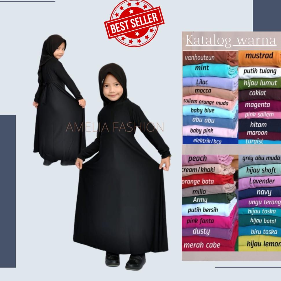 (U-AUQ <㊚}) AMELIA FASHION - DRESS ANAK POLOS USIA 1 TAHUN SAMPAI 13 TAHUN TANPA JILBAB/GAMIS LUCU/G