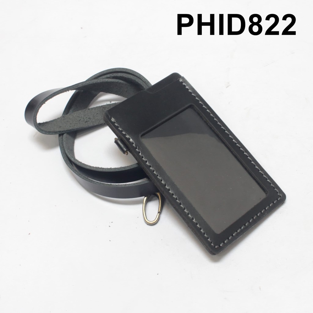 

gantungan dompet ID card kulit hitam - tali id card holder - PHID822