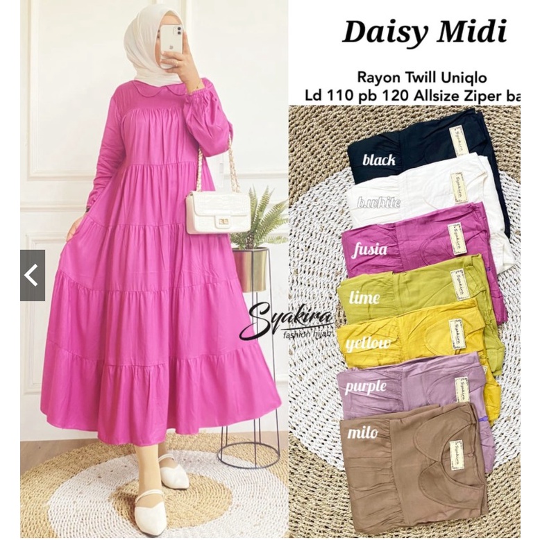 Midi dress/ midi dress rayon/ midi dress jumbo/ midi dress muslim / Dress muslimah / midi dress ld 120cm / dress jumbo/ midi dres/ dress rayon-MIDI POLOS FUSIA