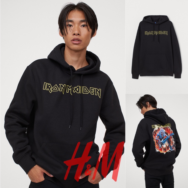 SWEATER HOODIE H&M ORIGINAL HOODIE IRON MAIDEN BLACK FONT YELLOW & PAPER BAG HNM SALE HOODIE HNM HOO