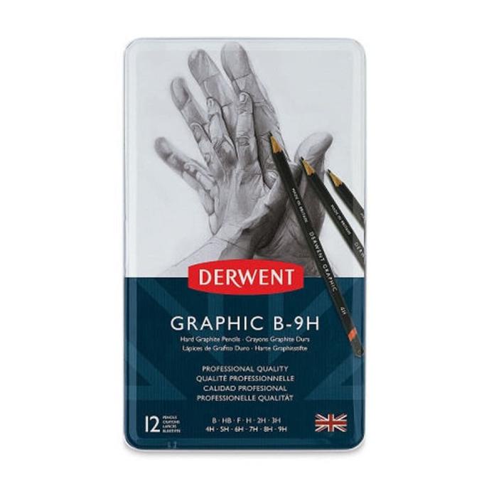 

(BISA COD) DERWENT Graphic Pencil Set 12 Hard (B-9H) TERPERCAYA Kode 858