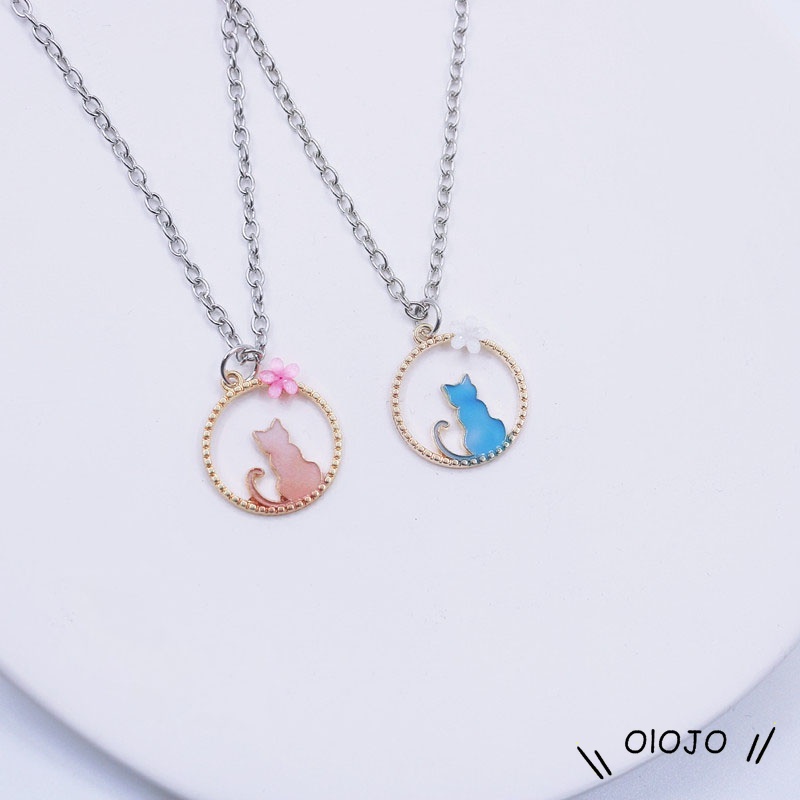 1 Pcs Kalung Titanium Wanita Lingkaran Anak Kucing Biru Merah Jambu Pasangan Teman Perhiasan- olo