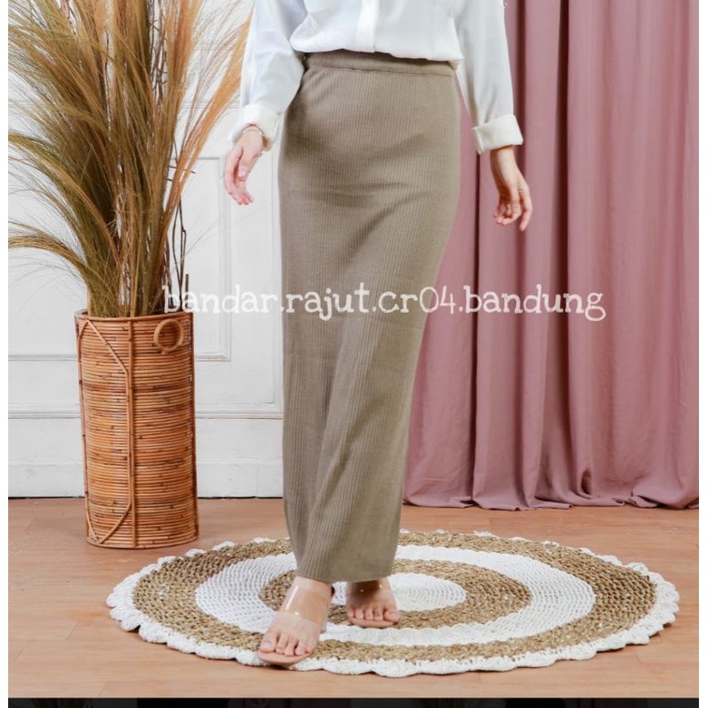 ROK RAJUT SPAN/ROK SPAN KNITED BRANDED 12 GATE.-khaki rok