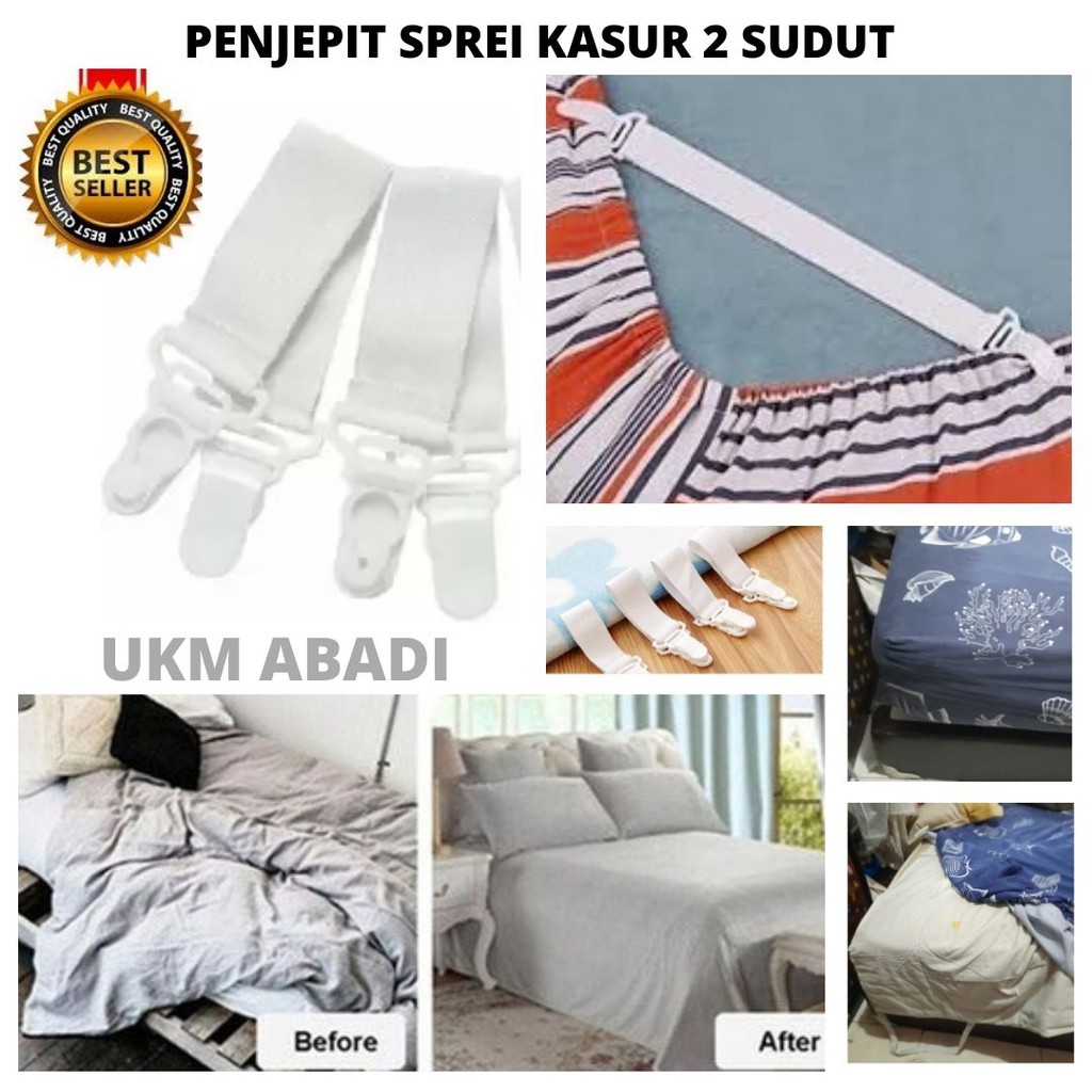 Tali  Kait Karet PenJepit Ujung Sprei Kasur 2 Sudut Bed Clip Set Holder 4 Pcs 113160