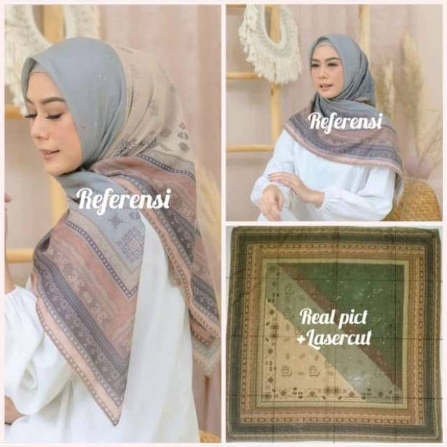 Hijab Voal Segiempat Motif Sumba Hijau | Jilbab Voal | Kerudung Segiempat Motif