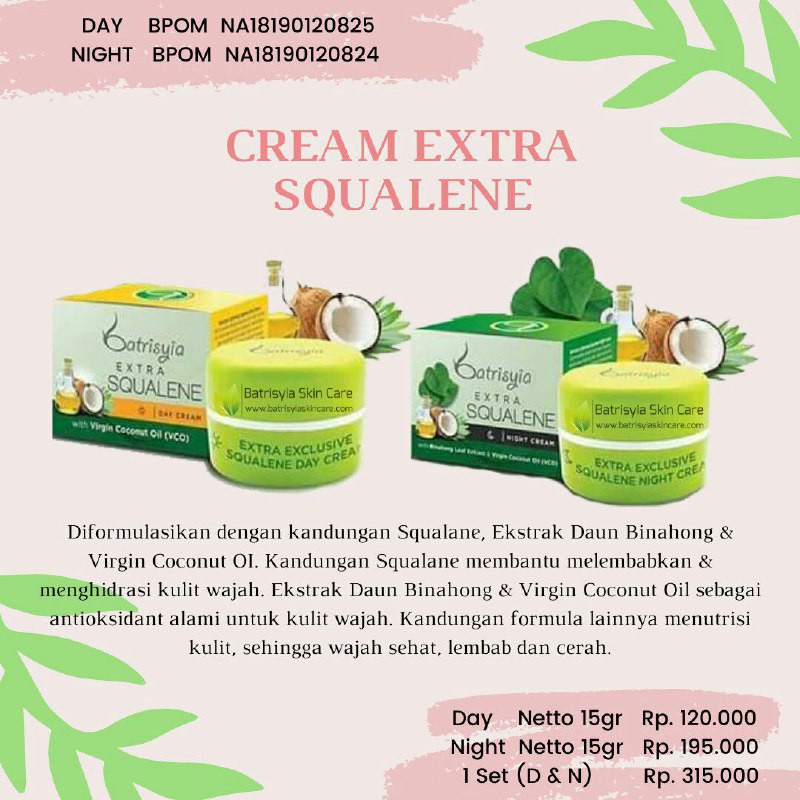 Night Cream Extra Squalene Batrisyia Herbal, Krim Malam