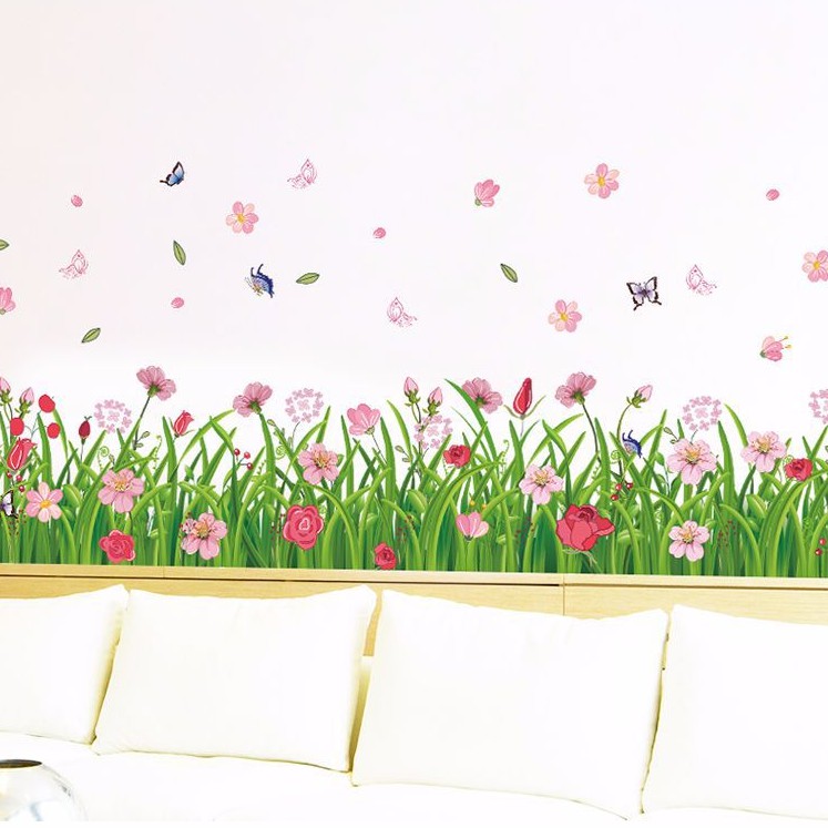 Reliza Wall Sticker Grass Pink Flowers Rumput Bunga Stiker Dinding LDR 7189