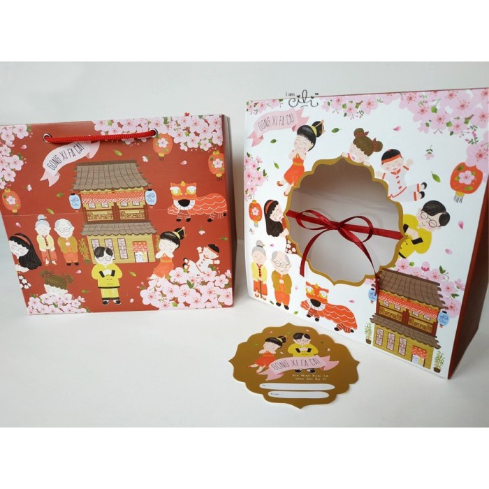 

(TERLARIS) Paket Kadus Hampers paperbag Imlek CNY Sincia goodie bag kue bolu RED