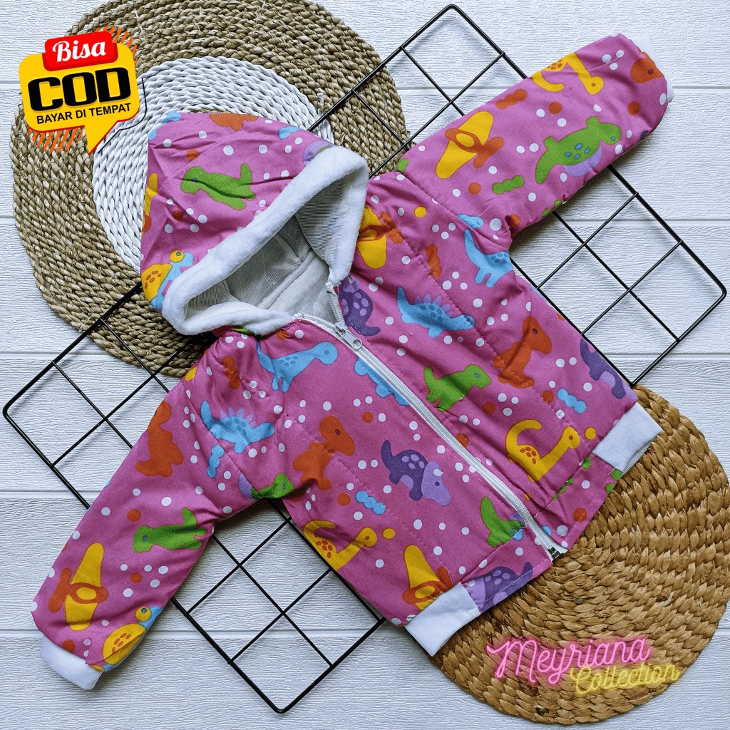 Jaket Bayi Kupluk Motif Dinosaurus Usia 0-10 Bulan Sweater Anak Laki-Laki Perempuan