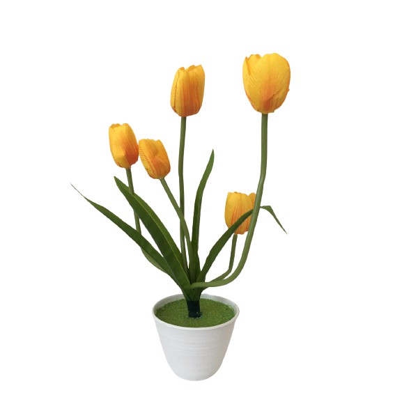 GUNINCO BUNGA TULIP Artifical Flower Palsu Hiasan Meja Rak Gantung Bongsai dengan Pot Plastik Bonsai-YELOW+POTTAWON10BUSA